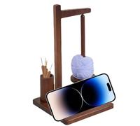 Yarn Holder for Crocheting, Magnetic Knitting Yarn Dispenser with Phone Holders, Wooden Beginners-Friendly Yarns Ball Holder Spinner for Handicrafts and Hats, 7.48x7.48x12.2 Inches