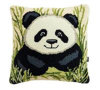 YarnAdventures animal Kit Crochet de Verrouillage Tapis DIY Broderie,Panda mignon,Taie d'oreiller Coussins Tapis Kits,Crochet pour Enfants Adultes Débutants,43x43cm