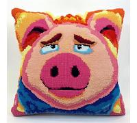 YarnAdventures animal Kits de crochets à loquet pour adultes,Cochon rose,Taie d'oreiller Coussins Crochet pour Enfants Adultes,Cadeaux de Noël/Anniversaire,43x43cm