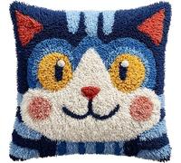 YarnAdventures animaux de dessins animés Coussin Point de Croix Kit Coussin au Point Noué,Chaton mignon,Kit avec Crochet à Loquet for Adultes,Bricolage Coffret cadeau créatif,43x43cm