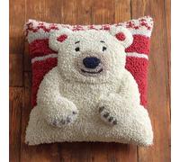 YarnAdventures Animaux de Noël Coussin Point de Croix Kit Coussin au Point Noué,Ours blanc mignon,Kit avec Crochet à Loquet for Adultes,Bricolage Coffret cadeau créatif,43x43cm