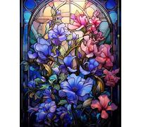 YarnAdventures Belles fleurs d'iris Peinture Numero Adulte Kits,Style de vitrail,Kits de Peinture au Numéro,DIY Painting by Numbers sur Toile par Numéro Avec Pinceaux,40x50cm sans cadre