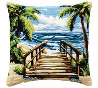 YarnAdventures Broderie Coussin Point De Croix Kit,paysage de plage tropicale,Kit Point De Croix Diy Loisir Créatif Pour Adulte,Cadeau De Décoration Intérieure,18x18in