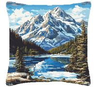 YarnAdventures Broderie Coussin Point De Croix Kit,paysage naturel de forêt et de lac,Kit Point De Croix Diy Loisir Créatif Pour Adulte,Cadeau De Décoration Intérieure,18x18in