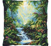 YarnAdventures Coussin Point De Croix Kit Adulte,paysage de fleurs de forêt tropicale,kit broderie point de croix coussin,Art Creatif Cadeau DIY Cross Stitch Embroidery Cushion,45x45cm