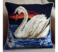 YarnAdventures Coussin Point de Croix Kit Coussin au Point Noué,Cygne blanc animal,Kit avec Crochet à Loquet for Adultes,Bricolage Coffret cadeau créatif,43x43cm