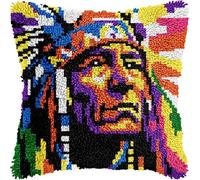 YarnAdventures Coussin Point de Croix Kit Coussin au Point Noué,Indiens de couleur,Kit de Coussin avec Crochet à Loquet for Adultes,Bricolage Coffret cadeau créatif,43x43cm