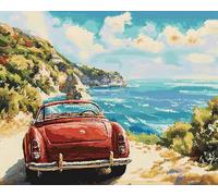 YarnAdventures Cross Stitch Kits for Adults,Voiture rétro au bord de la mer,11CT Counted Printed Cross Stitch,DIY Embroidery Kit for Home Wall Decor,40x50cm