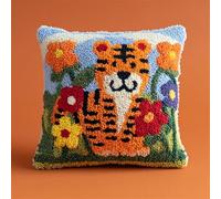 YarnAdventures Dessin animé Coussin Point de Croix Kit Coussin au Point Noué,Tigres et fleurs,Kit avec Crochet à Loquet for Adultes,Bricolage Coffret cadeau créatif,43x43cm