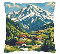 YarnAdventures DIY Coussin Point de Croix,Paysage de montagne enneigée,Broderie Housse De Coussin Point pour Adulte,45x45cm Kit Complet Point De Croix