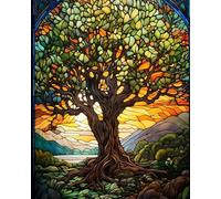 YarnAdventures Grand arbre kit de Peinture à l'huile sur Toile par numéro,Style de vitrail,Kit de Peinture à l'huile sur Toile Bricolage pour Enfant,Noël,cadeaux,40x50cm sans cadre