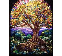 YarnAdventures Grand arbre Kits de peinture par numéros sur toile,Style de vitrail,Kits de peinture par numéros pour adultes,Artisanat pour la décoration intérieure,40x50cm sans cadre