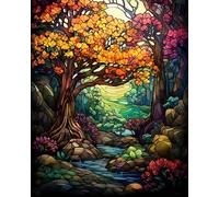 YarnAdventures Grand arbre peinture à l'huile toile de dessin numérique,Style de vitrail,Peinture par numéro Kits pour Adulte,décorations de Noël,cadeaux,40x50cm sans cadre
