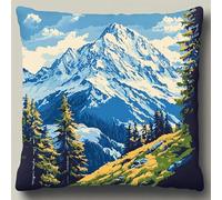 YarnAdventures kit broderie point de croix coussin,Paysage de montagne enneigée,DIY décoration intérieure coussin de broderie,45x45cm Kits de point de croix pour adultes