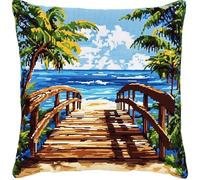 YarnAdventures Kit Coussin Point De Croix,paysage de plage tropicale,Kit de broderie au point de croix pour adultes,DIY décoration coussin de broderie d'artisanat,18x18in
