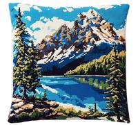 YarnAdventures Kit Coussin Point De Croix,paysage naturel de forêt et de lac,Kit de broderie au point de croix pour adultes,DIY décoration coussin de broderie d'artisanat,18x18in