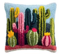 YarnAdventures Kit de Coussin avec Crochet à Loquet,Cactus colorés,Kit Crochet de Verrouillage Tapis DIY Broderie,Latch Hook Canevas Coussin Point de Croix,43x43cm