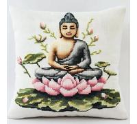 YarnAdventures Kit de Coussin avec Crochet à Loquet,Statue du Bouddha du Lotus,Kit Crochet de Verrouillage Tapis DIY Broderie,Latch Hook Canevas Coussin Point de Croix,43x43cm