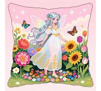 YarnAdventures Kit Point de Croix Imprimé Débutant,Fée des fleurs,DIY Ensemble de Broderie pour Adultes,11CT Coussin Point de Croix Taie d'oreiller,45x45cm