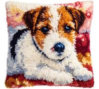 YarnAdventures Loquet Crochet Kit Complet Housse de Coussin,Jack Russell Terrier,Kit Coussin au Point Noué,Crochet pour Enfants Adultes Débutants,43x43cm