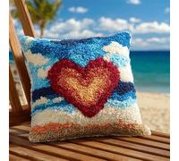 YarnAdventures paysage tropical Kits de crochets à loquet DIY Broderie,L'amour sur la plage,Kit Tapis Point Noué à Faire pour Adultes,Latch Hook Canevas Coussin Point de Croix,43x43cm