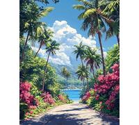 YarnAdventures paysage tropical Peinture par Numéros Adultes débutants,Cocotiers sur la plage,Acrylique Peinture Numero sur Toile,Kit de Peinture à l'huile sur Toile Bricolage,40x50cm sans cadre
