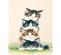 YarnAdventures peinture à l'huile toile de dessin numérique,Trois chats mignons,Peinture par numéro Kits pour Adulte,décorations de Noël,cadeaux,40x50cm sans cadre
