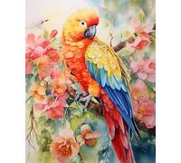 YarnAdventures Peinture par Numéros Adultes débutants,Fleurs Branches Animaux Perroquet,Acrylique Peinture Numero sur Toile,Kit de Peinture à l'huile sur Toile Bricolage,40x50cm sans cadre