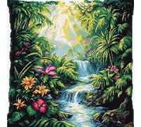 YarnAdventures point de croix kit complet adulte coussin,paysage de fleurs de forêt tropicale,Kit Coussin au Point de Croix pour Débutants,18x18in pour décoration créative de la maison