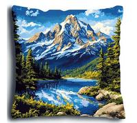 YarnAdventures point de croix kit complet adulte coussin,paysage naturel de forêt et de lac,Kit Coussin au Point de Croix pour Débutants,18x18in pour décoration créative de la maison