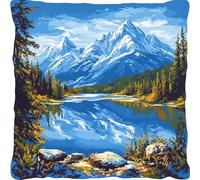 YarnAdventures point de croix kit complet adulte coussin,paysage naturel de forêt et de lac,Kit Coussin au Point de Croix pour Débutants,18x18in pour décoration créative de la maison
