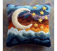 YarnAdventures Style de dessin animé Kits de crochets à loquet Coussin,Lune et étoiles,Tapis à nouer soi-même Ensembles de crochets à loquet,Kit d'oreiller à crochet gifts,43x43cm