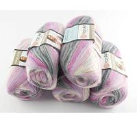 YarnArt Angora Active Batik Lot de 5 pelotes de laine turque multicolore avec dégradé de couleur, 500 g au total, avec 25 % de mohair (848)
