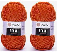 YarnArt Dolce Fil 100 % MicroPolyester Lot de 2 264 mètres 2x100 grammes Super épais : 6 Baby Chenille Fil (778 Orange)