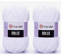 YarnArt Dolce Fil 100% MicroPolyester Lot de 2 skn 240 mètres 2x100 grammes Super épais :6 Baby Chenille Fil (741 Blanc)