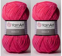 YarnArt Dolce Fil de velours en micropolyester 100 % Lot de 2 pelotes 239 mètres 2x100 grammes Super épais : 6 Fil à tricoter bébé en chenille (759 Fusia)