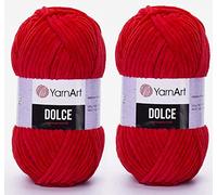 YarnArt Dolce Lot de 2 pelotes de fil 100 % micropolyester 2 x 100 g Super Bulky :6 Baby Chenille (748 rouge)