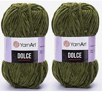 YarnArt Dolce Lot de 2 pelotes de fil 100 % micropolyester 200 m 2 x 100 g Super volumineux : 6 Baby Chenille (772 vert olive)