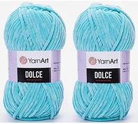 YarnArt Dolce Lot de 2 pelotes de fil 100 % micropolyester 200 m 2 x 100 g Super volumineux : 6 fils chenille pour bébé (746 turquoise)