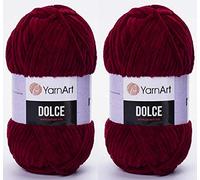 YarnArt Dolce Lot de 2 pelotes de fil 100 % micropolyester 200 m Super Bulky :6 Baby Chenille Yarn (752 Bordeaux)