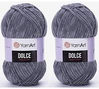YarnArt Dolce Lot de 2 pelotes de fil 100 % micropolyester 200 m Super Bulky :6 Baby Chenille Yarn (760 gris)