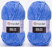 YarnArt Dolce Lot de 2 pelotes de fil 100 % micropolyester 200 m Super Bulky :6 Baby Chenille Yarn (777 bleu)