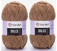 YarnArt Dolce Lot de 2 pelotes de fil 100 % micropolyester 240 m 2 x 100 g Super épais : 6 fils chenille pour bébé (765 caramel)
