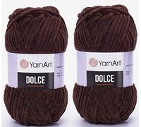 YarnArt Dolce Lot de 2 pelotes de fil 100 % micropolyester 240 m 2 x 100 g Super épais : 6 fils chenille pour bébé (775 marron foncé)