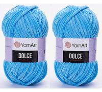YarnArt Dolce Lot de 2 pelotes de fil chenille 100 % micropolyester 200 m x 100 g (758 bleu clair)