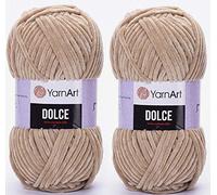 YarnArt Dolce Lot de 2 pelotes de fil chenille super volumineux :6 Baby 100 % micropolyester (747 beige foncé)