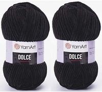 YarnArt Dolce Lot de 2 pelotes de fils, velours, 100 % micropolyester, 2 pelotes de fil chenille super volumineux :6, Baby (742 noir)
