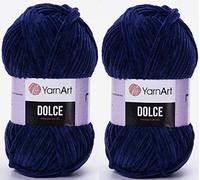 YarnArt Dolce Velvet Fil 100% MicroPolyester Lot de 2 264 mètres 2x100 grammes Super Bulky :6 Fil Chenille pour Bébé (756 Bleu Foncé)