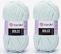 YarnArt Dolce Velvet Lot de 2 pelotes de fil chenille 100 % micropolyester - 2 x 100 g - Baby (753 vert eau)