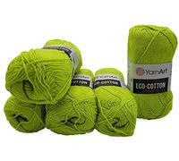 YarnArt Eco Cotton Lot de 5 pelotes de laine à tricoter de 100 g avec 85 % coton, 500 g de laine unie (vert fluo 801)